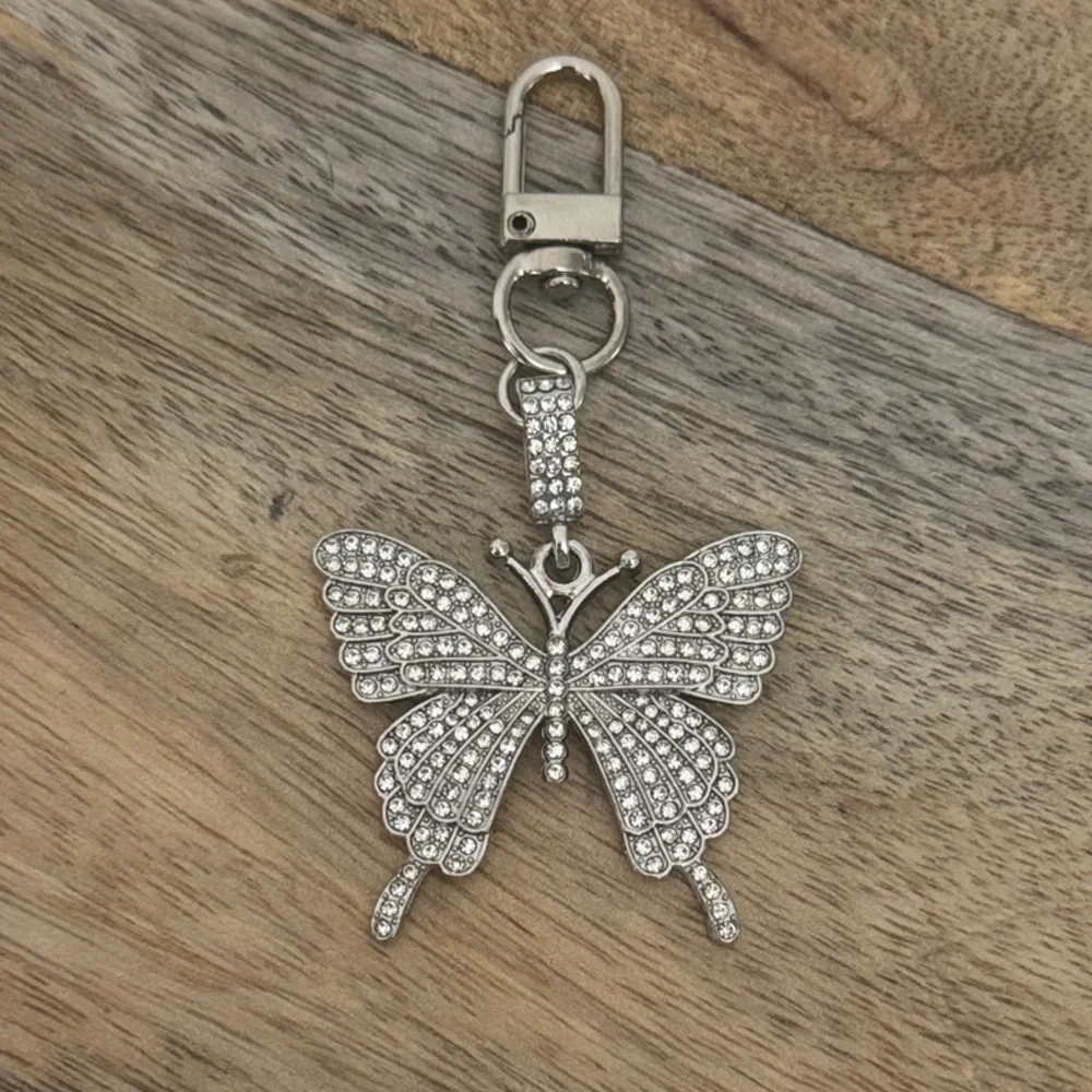 Butterfly Silver & Crystal Bag Charm/Keychain NWOT